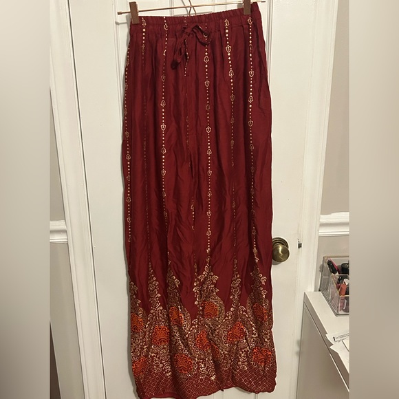 SOLD Wide Leg Dark Red Pants with Elastic Waistband - Picture 1 of 1